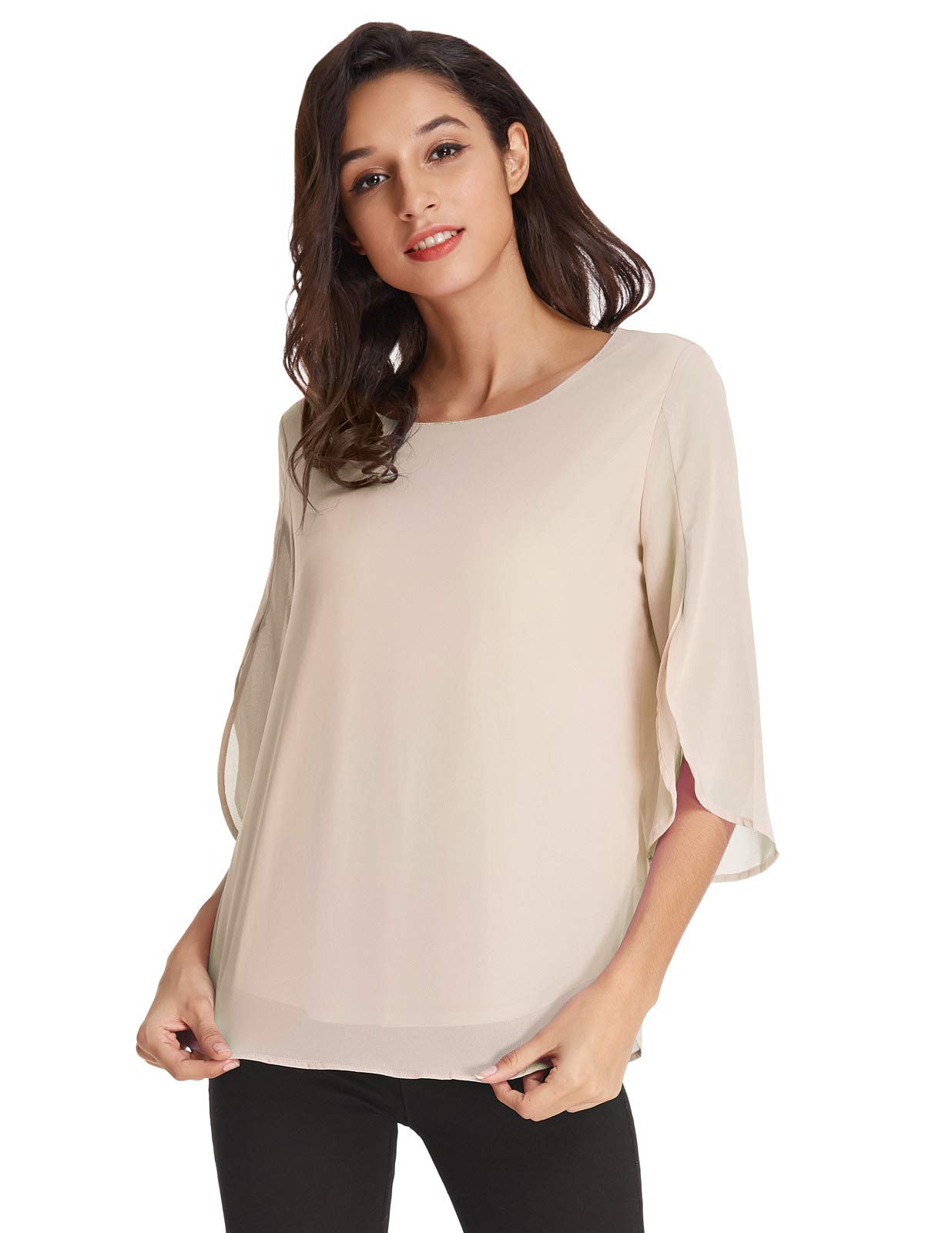 GRACE KARIN Camicia Donna Paillettes a Manica a 3/4 Top Elegante Girocollo Manicotto Split