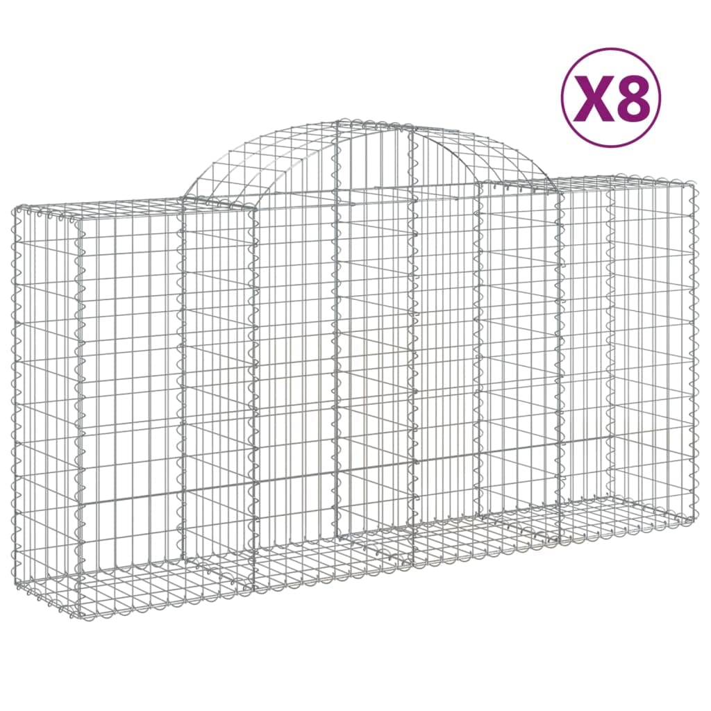 Kosze gabionowe łukowe 8 sztuk 200 x 50 x 100/120 cm ocynkowane żelazo do dekoracyjnych i dźwiękochłonnych barier ogrodowych, stabilna konstrukcja do przechowywania, zastosowanie na podwórku