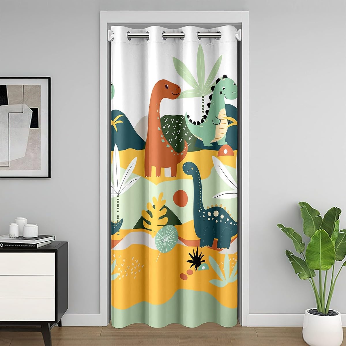 Loussiesd Dinosaur Door Curtain for Doorway Privacy 86x203cm 1 Panel Jungle Dino Closet Cover Boys Girls Wild Animal Mountian Room Divider Curtain Washable Orange Green Wildlife Bedroom Living Room