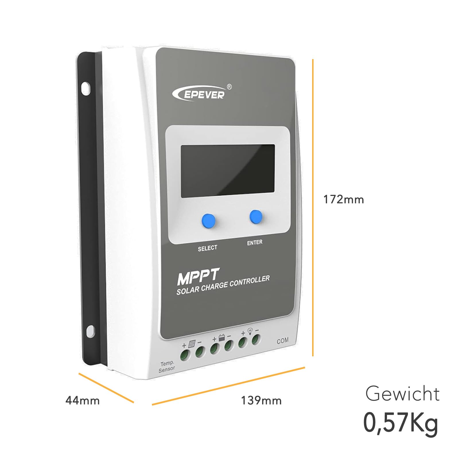 EPEVER® MPPT Tracer-AN G3 – Tracer1210AN G3 Regulator Ładowania, 10A, 12/24VDC auto work, PV 100V, Wyświetlacz LCD, Wspólne uziemienie ujemne