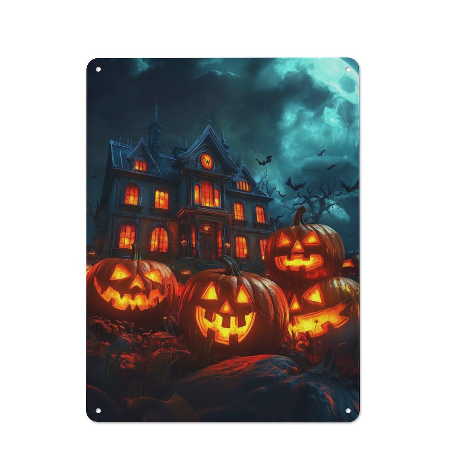 Junmoney Haunted House Halloween Vintage Metal Sign With Design 40X30cm, Vintage Bar Wall Plaque For Cafe, Pub, Workshop Or Home Bar