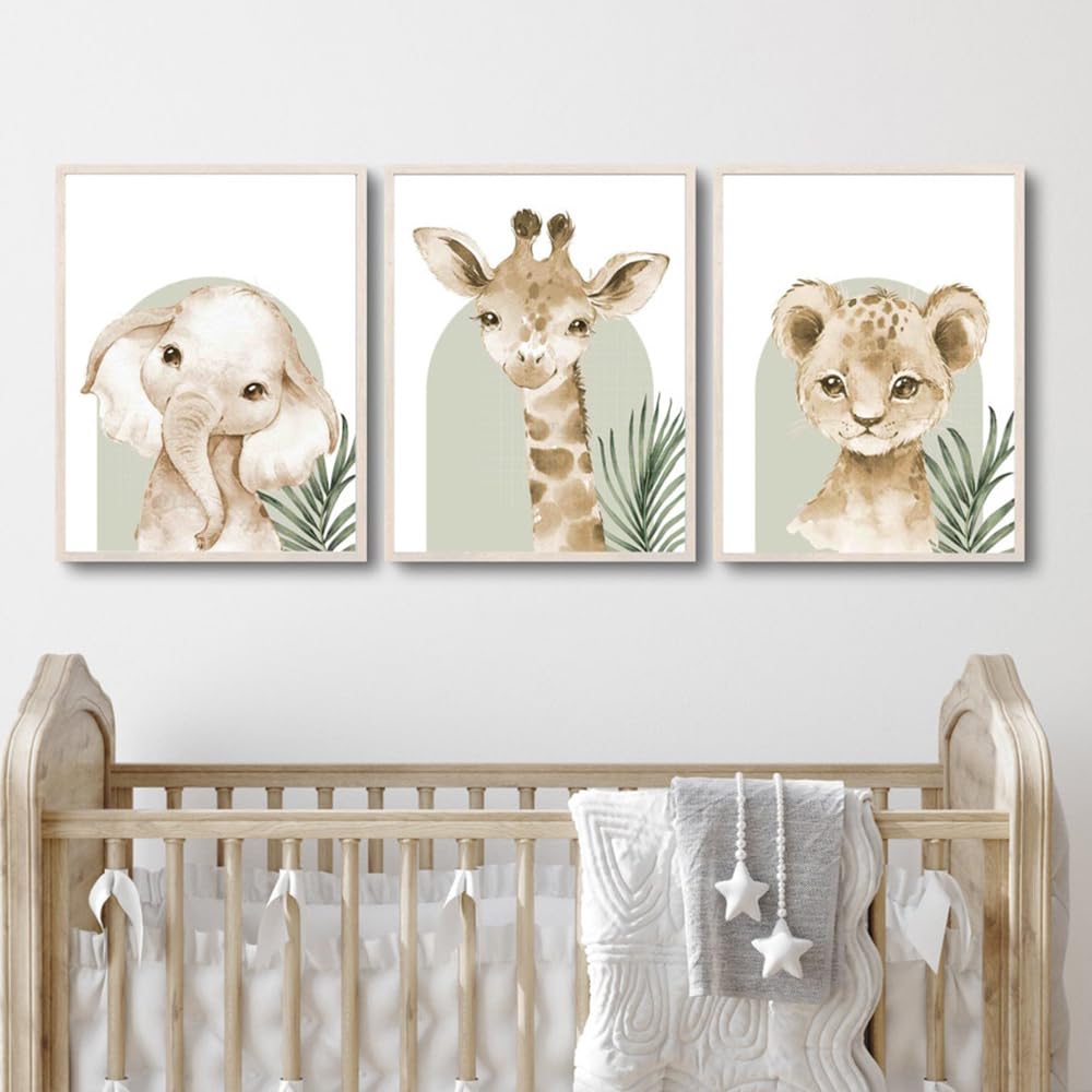 Poster Savana Per Camera Bambino - 3 Pezzi 30x40cm Con Elefante, Giraffa E Zebra | Tela Senza Cornice - Foto 10