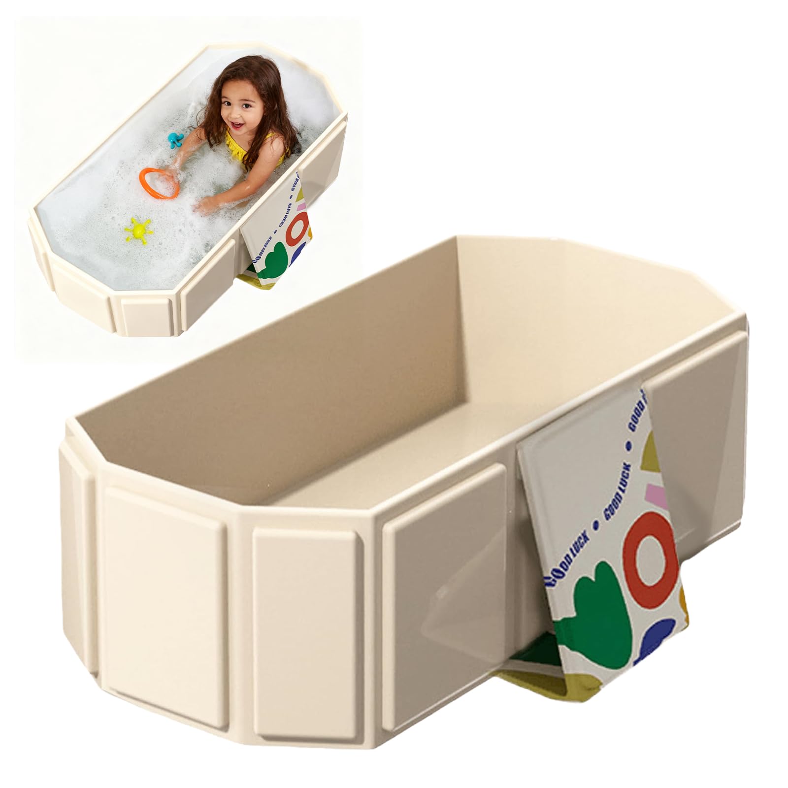 Vasca da bagno pieghevole, vasca da bagno portatile, 75 x 45 x 25 cm, pieghevole, con vite di scarico e piedini di supporto, vasca da bagno pieghevole integrata per doccia o giardino