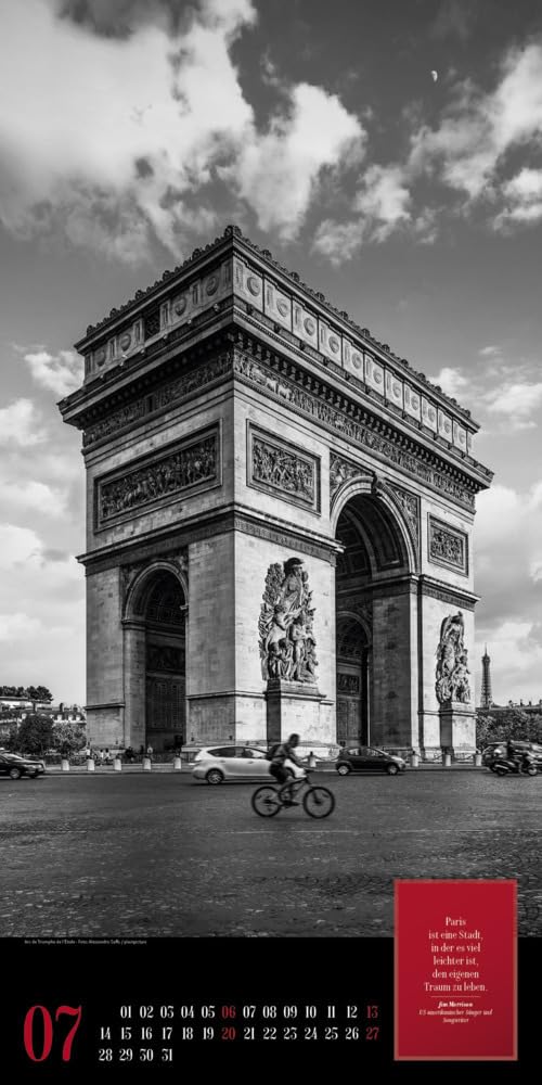 Paris, je t'aime Kalender 2025, Wandkalender in Schwarz-Weiß im Hochformat (33x66 cm) - Städtekalender / Literaturkalender mit Zitaten