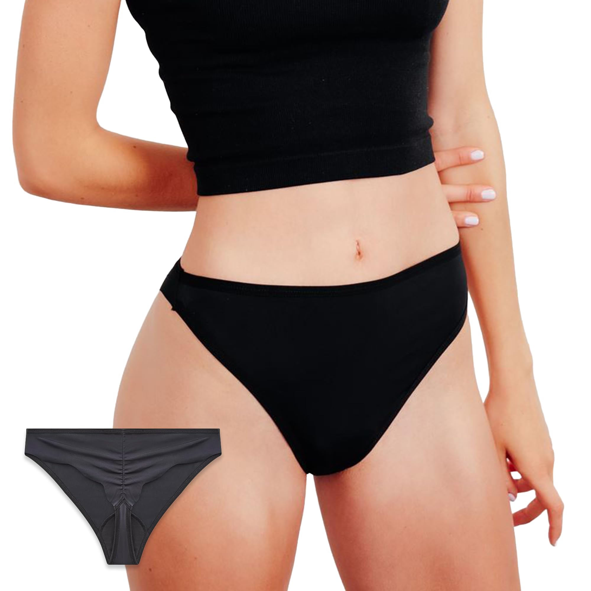 NIXI Body - Gracie Sporty Thong (Size Large/UK 12), Sustainable Light 10ml Absorbent Leak Proof Breathable Underwear, Bladder Leaks, Periods, Discharge & Sweat Protection - Black