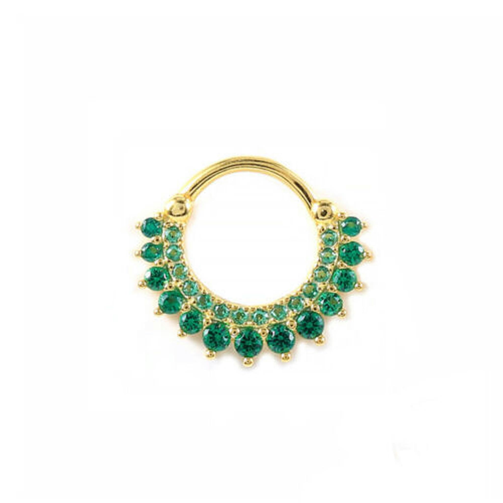 Anello da Naso con clicker in Cristallo CZ, Piercing in Argento Sterling 925, Cerchio A4492-G - Oro con Pietra Verde