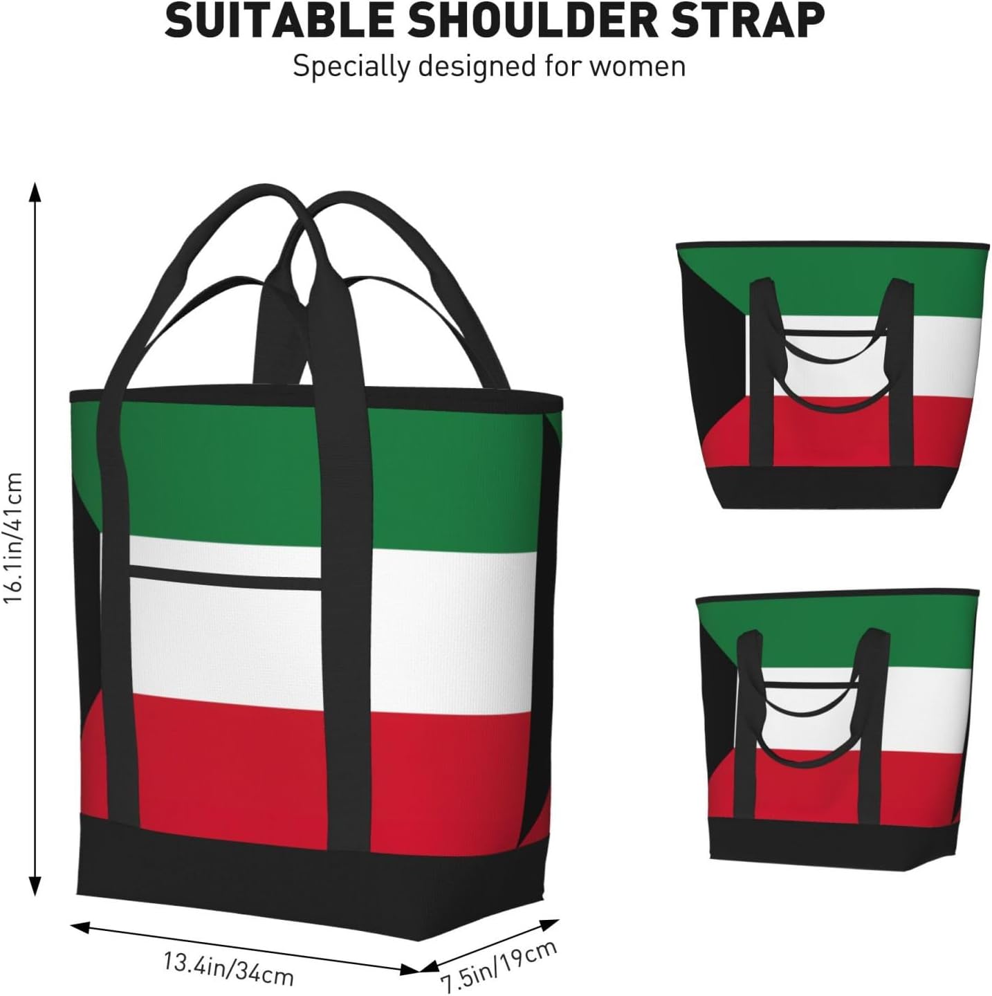 Kuwaiti Flag Print Large Cooler Bag Tote Bag,Reusable Grocery Bag,Lunch Box Bag, For Picnic Beach Camping