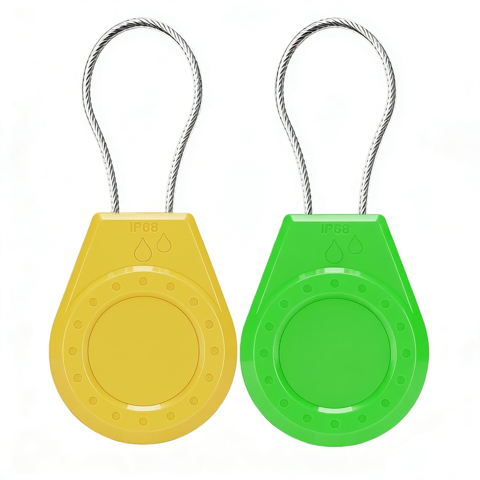 Air Tagholder Keychain Case with Steel Wire Cable &amp; Hex Lock, Waterproof Anti-Lost Shockproof Cover Compatible with Apple Air Tag for Luggage, Backpack, Keys (Yellow+Green)