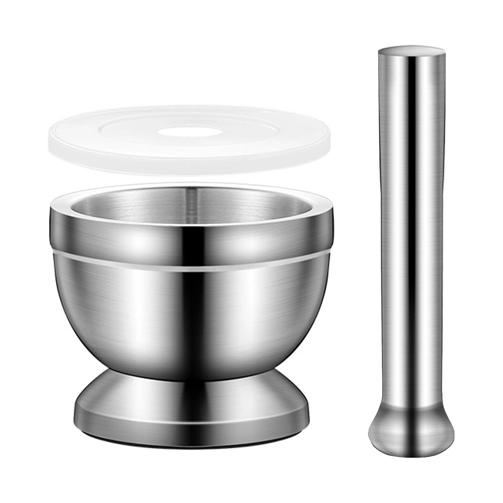 Mortero con Mano - Mortero Cocina - Mortero de Acero Inoxidable 304 con Tapa PE, diámetro 10 cm - Antióxido, Duradero - Para Moler Especias, Hierbas, Ajo, Nueces