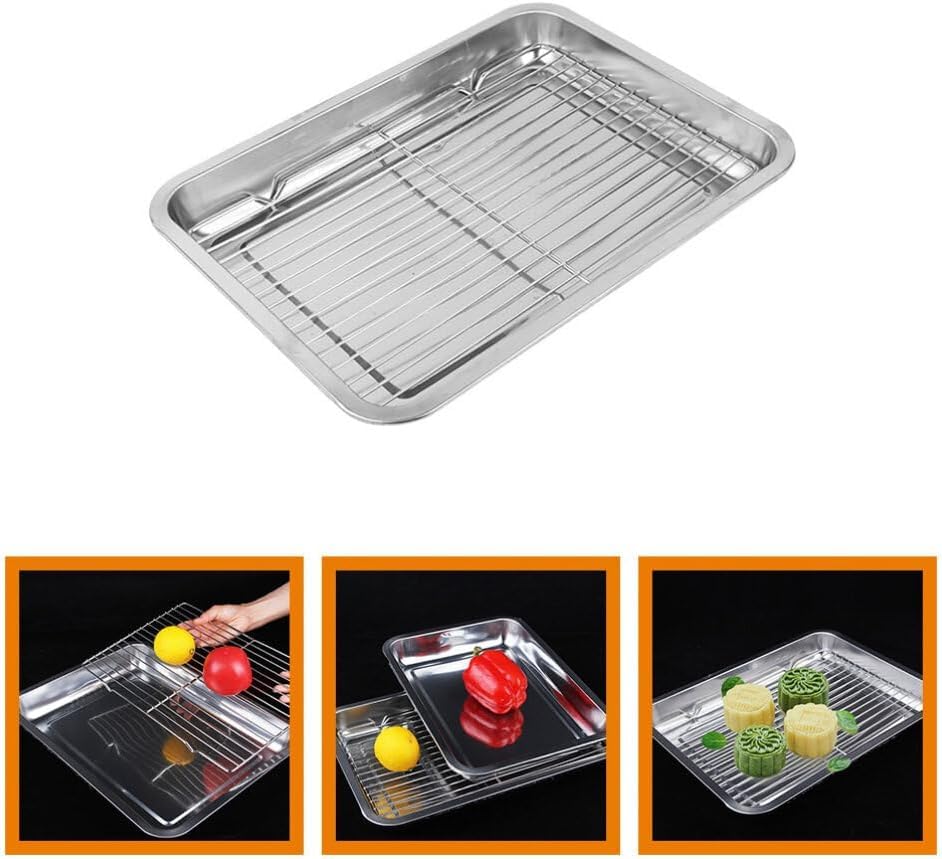 SAMUSAGYA 1 Set Stainless Steel Drain Pan Fried Snack Dish Multiuse Food Plate Fried Chicken Serving Plate Snack Dish Household Food Plate Fried Food Tray Frying Food Tray (24cm X 8cm X 2.5cm)