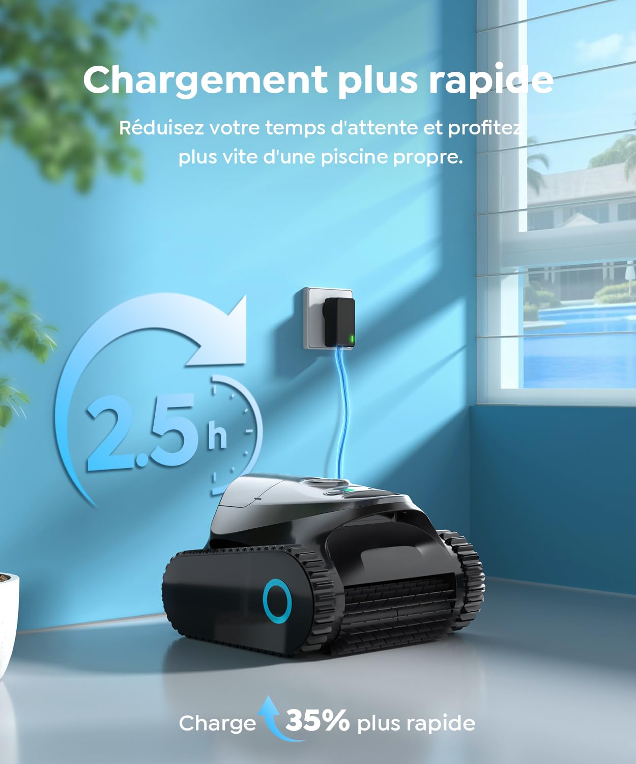 C1 Robot de Piscine Fond et Parois, Double Filtre, Robot Piscine sans Fil, 7 Modes Nettoyage, 170-180 Min d'Autonomie, Puissant Aspirateur pour Piscines jusqu'à 150 m², Gris mica