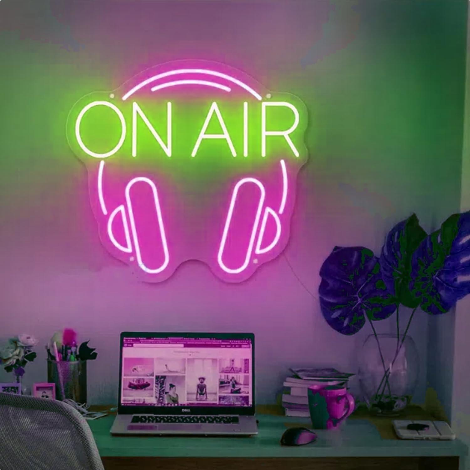 On Air - Cartel de luz de neón para Twitch, Tiktok, Youtube, amantes de los jugadores, con cadena colgante e interruptor regulable para decoración de estudio, pared, dormitorio, sala de juegos