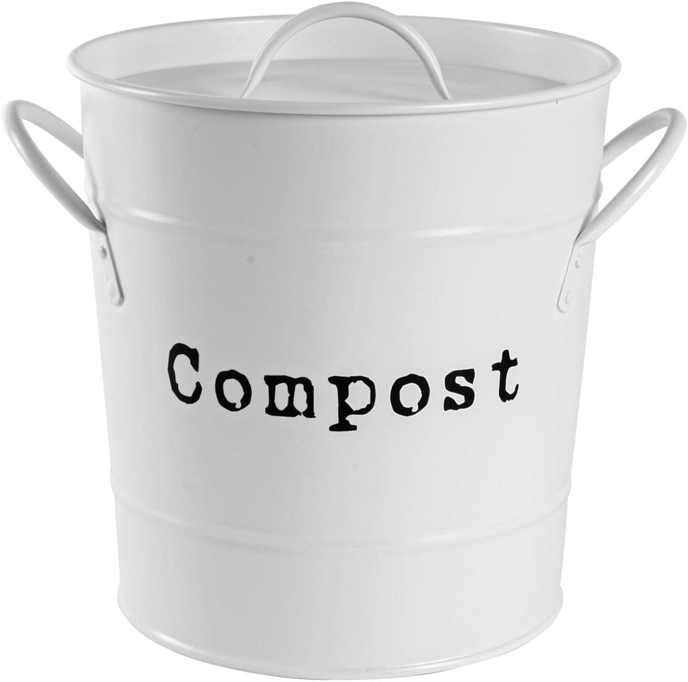 1x Matte White Indoor Kitchen Compost Bin Vintage Style Steel Storage