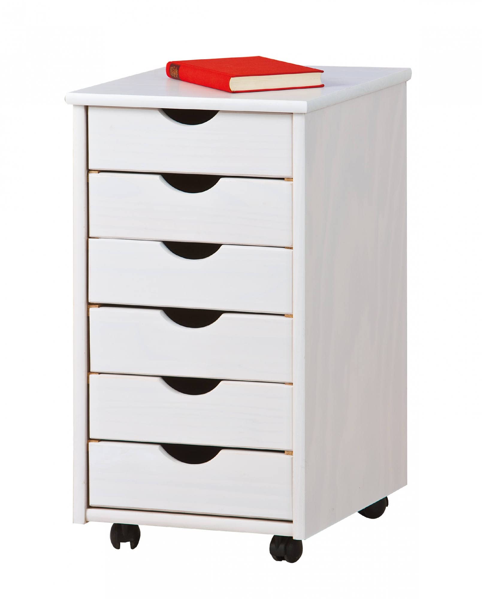 Dmora Cassettiera da Ufficio a Sei cassetti su Ruote, Colore Bianco, cm 36 x 65 x 40