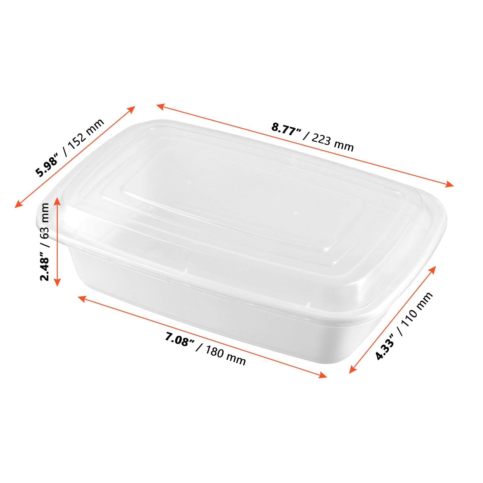 SINJEUN Confezione da 50 contenitori in plastica per la preparazione dei pasti con coperchio, 1000 ml, senza BPA, riutilizzabili, contenitori per la preparazione degli alimenti, contenitori impilabili