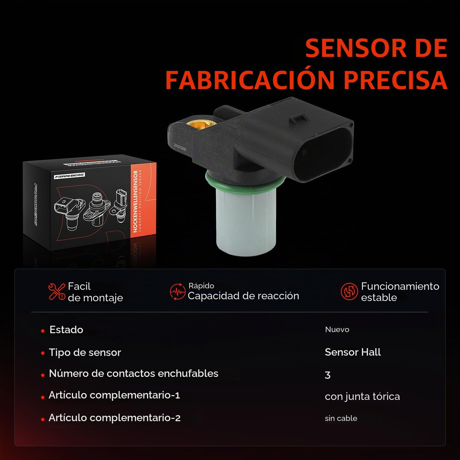 Frankberg Sensor del árbol de levas Sensor del cigüeñal 3-Polos Compatible con Serie 3 Touring E46 Serie 3 E46 X3 E83 Serie 5 Touring E39 X5 E53 Replace# 13627794646