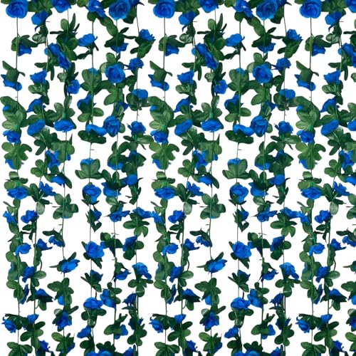 16Pcs 126Ft Royal Blue Rose Garland, Fake Rose Hanging Flowers,