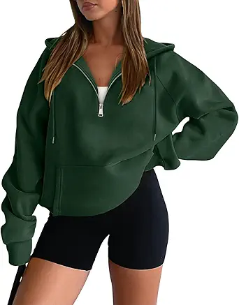 onlypuff Women Half Zipper Pullover Sweatshirt Long Sleeve Hoodies Kangaroo Pocket Fleece Basic Sweater