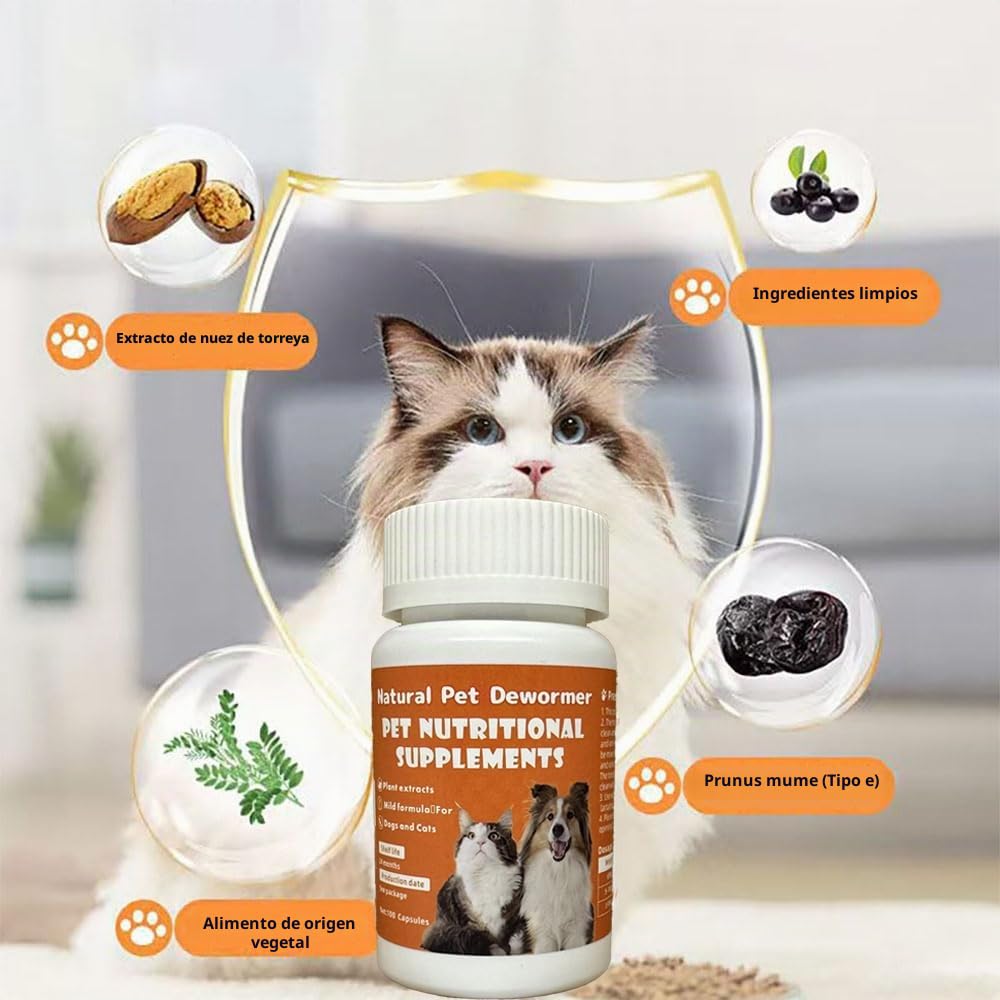 100 Cápsulas Desparasitante Herbal Natural para Perros y Gatos para el Tratamiento de parásitos internos