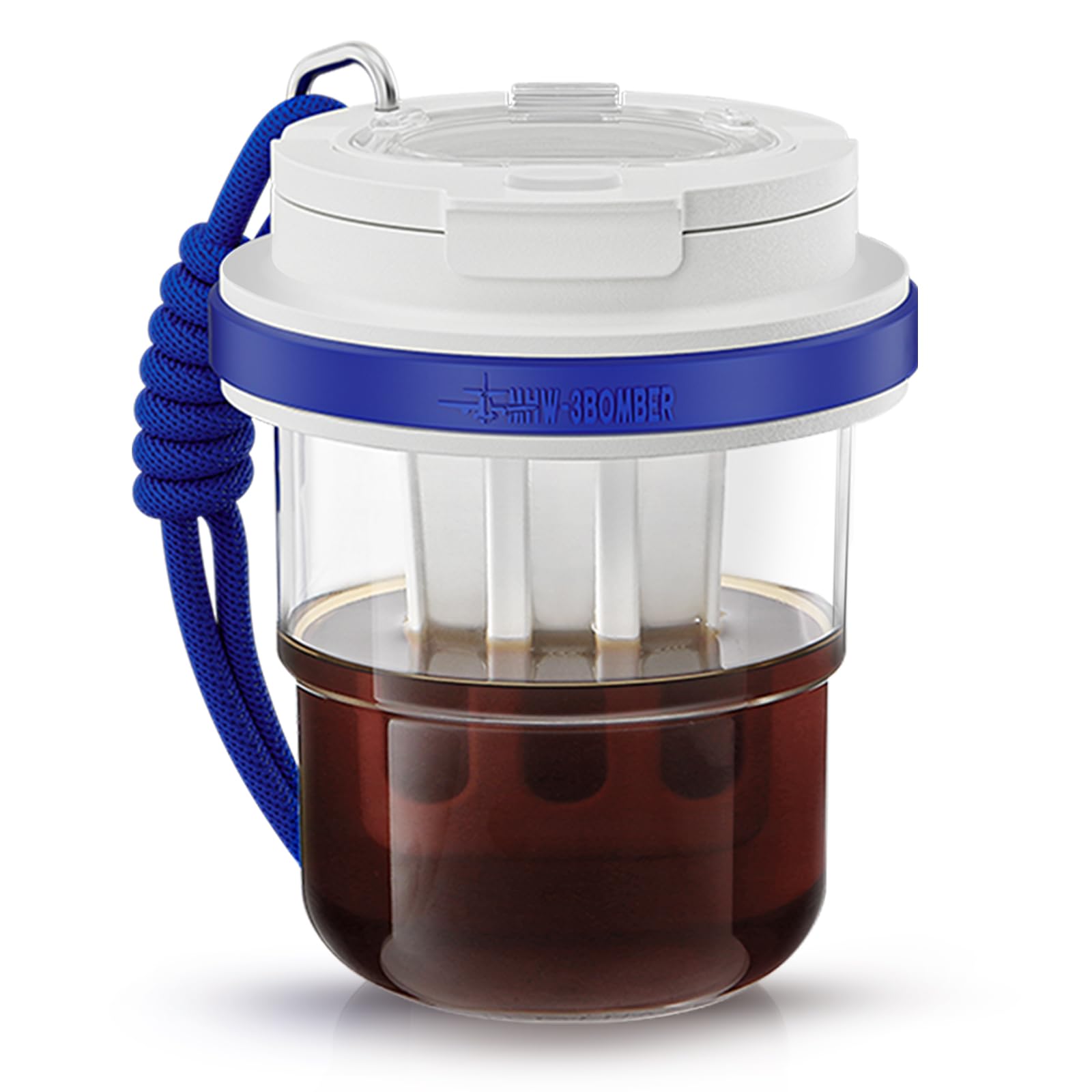 MHW-3BOMBER Cold Brew Coffee Maker Crossbody Portable 18oz - Iced Coffee Mug Tea Brewer Pitcher with Filter - Travel Coffee Tumbler for Gifts Car Office Gym, Blue M5772BL-OS