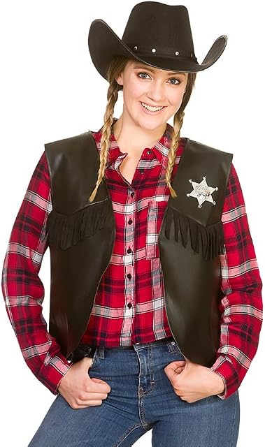 Wicked Costumes Adult Unisex Cowboy / Sheriff Waistcoat (One Size) - BLACK