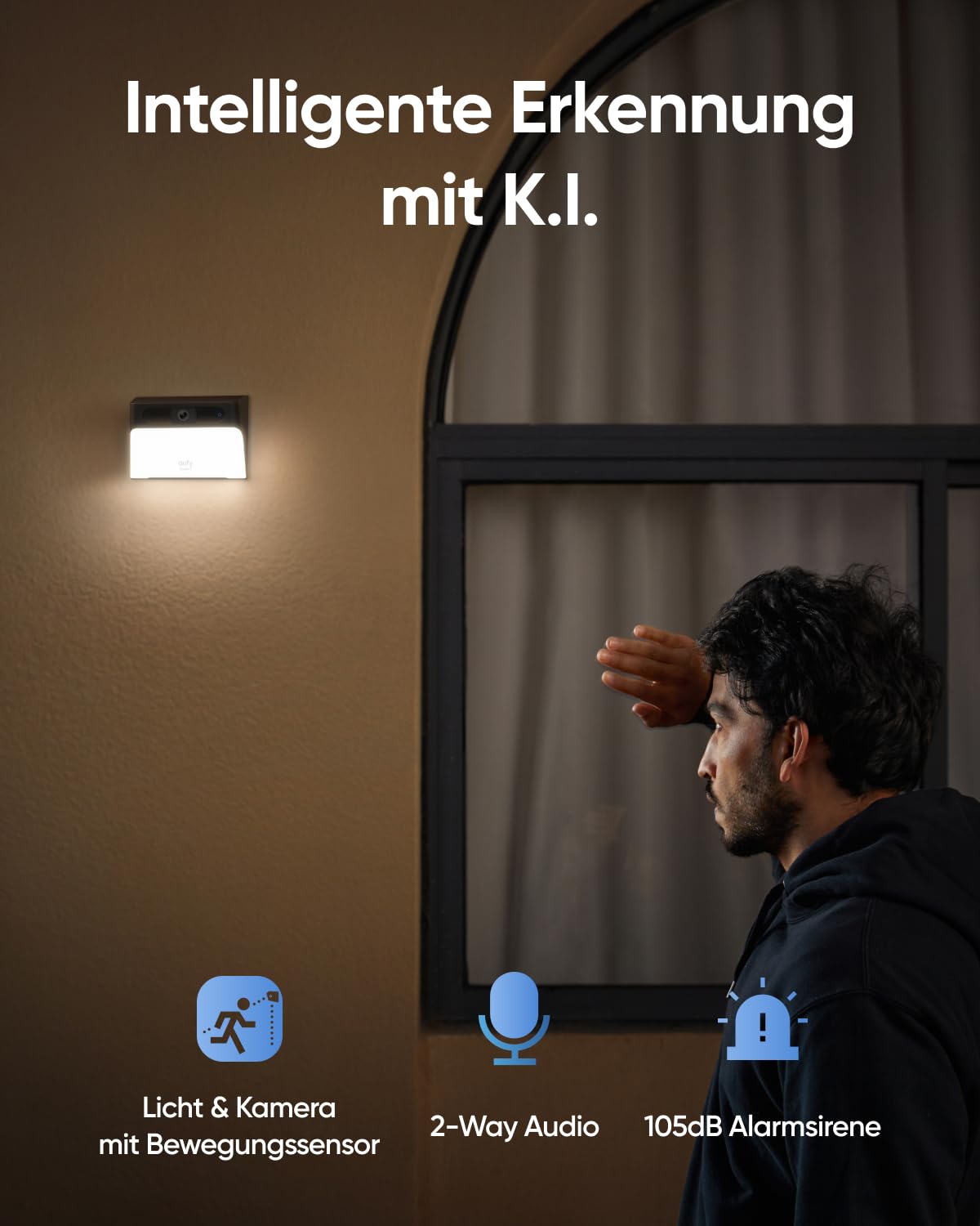 eufy Solar Wall Light Cam S120, Außenleuchte mit Kamera, KI-Erkennung | nachhaltige Stromversorgung, bewegungsaktiviertes Licht, wasserdicht, Spotlight, ohne Gebühren