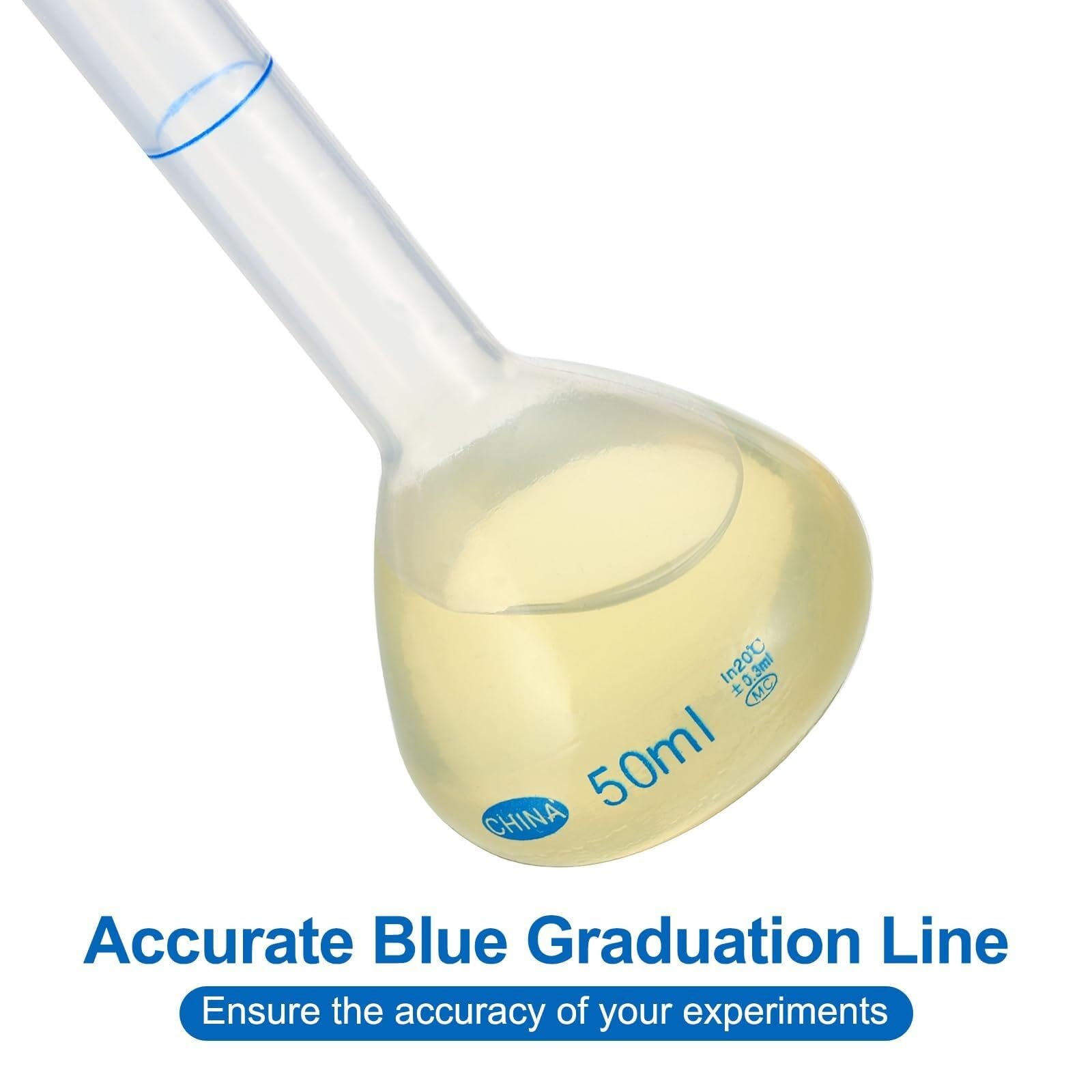 Matraz Aforado Polipropileno 250ml - Matraz de Medida Laboratorio Irrompible con Tapón y Graduación Azul(2,50ml)