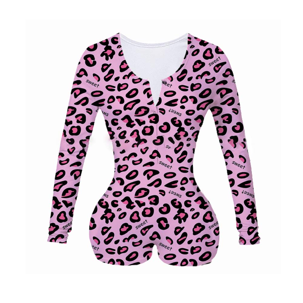 Loalirando Women's One-Piece Pajamas Sexy Deep V-Neck Long Sleeve Shorts Jumpsuit Adorable Print Babydoll Onsies Romper