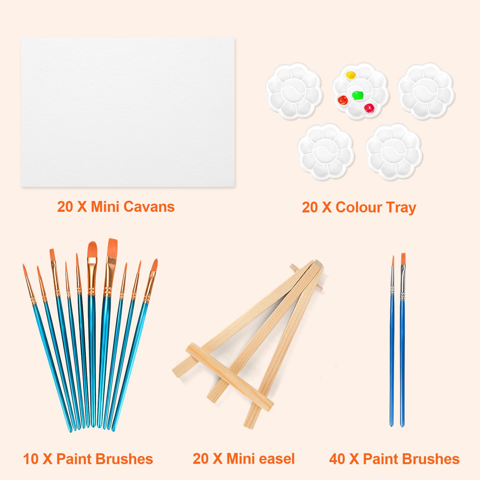 Mini tele da 20 pezzi 12,7x17,8 cm kit pittura artistica con 10 pennelli e 5 vassoi
