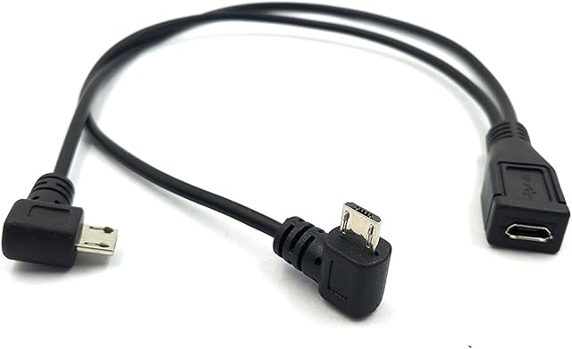 Duttek Micro USB Splitter Cable, Micro USB Splitter 1 to 2 Cable, Micro USB Female to Double 2 Micro USB Male Right Angle 90 Degree Converter High Speed Charging Cable Cord 25CM/10 Inch