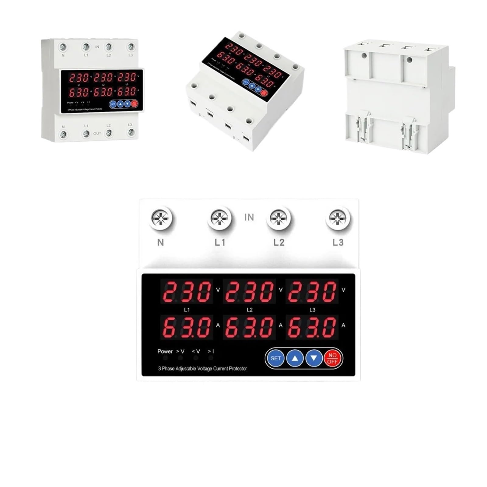 Relais de protection triphasé surtension sous-tension courant 63A 380V LCD