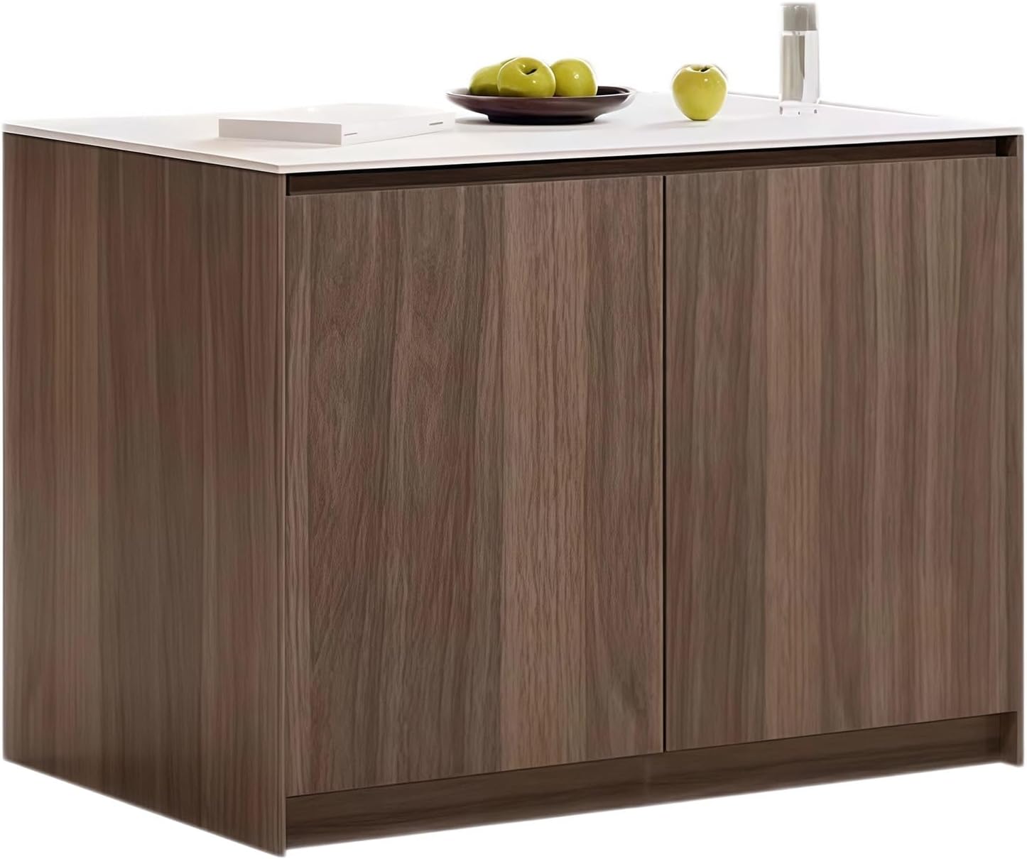 Storage Trolley Kitchen Island with Wood Cabinet Sintered Stone Countertop Bar Table Shelving Organizer(Brown,Small)