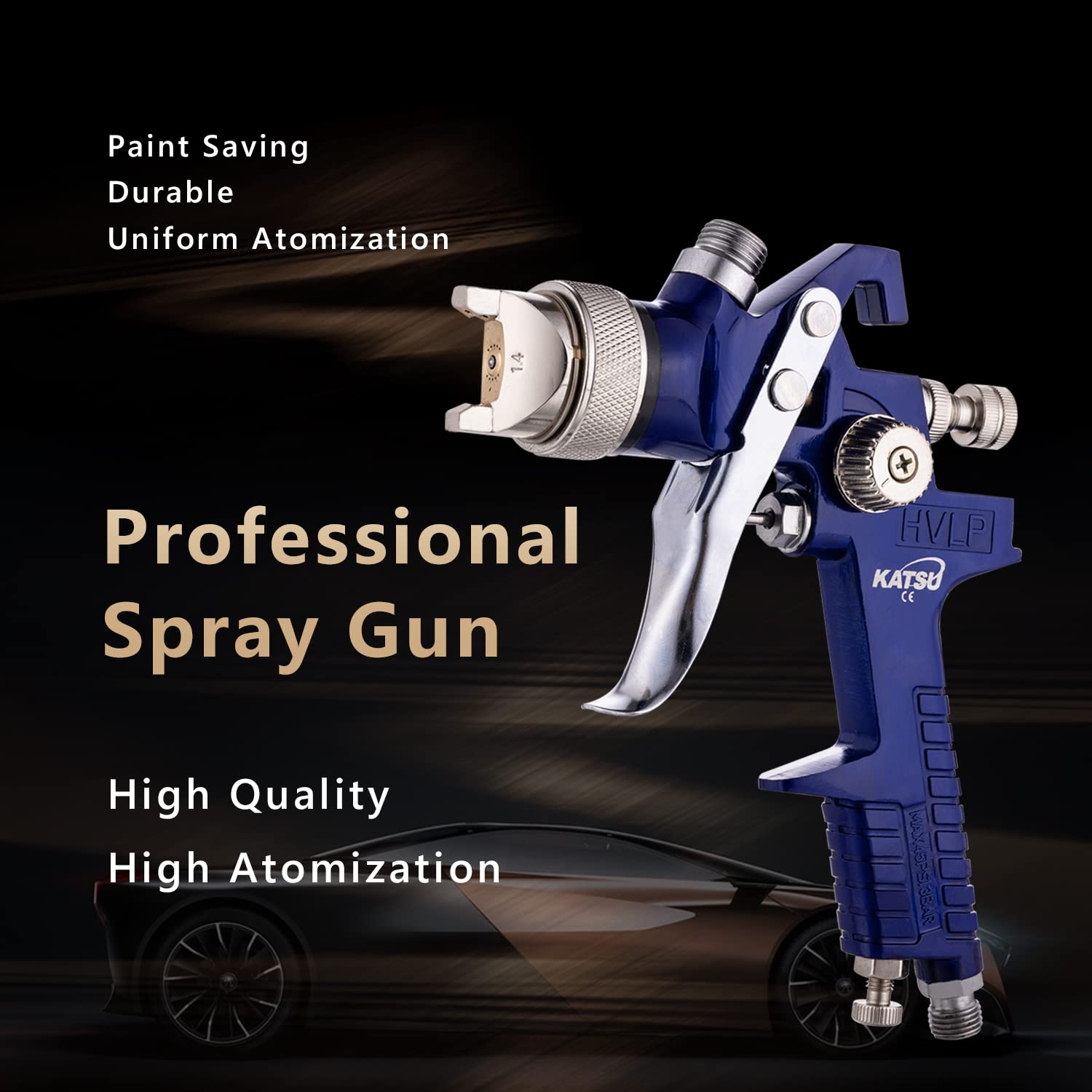 KATSU HVLP Pistolet à Peinture Gravité 600CC avec 3 Buses en Cuivre 1,4/1,7/2,0mm Pulvérisateur de Peinture Compresseur d'Air Outil pour Auto Meubles Clôture Revêtement de Surface