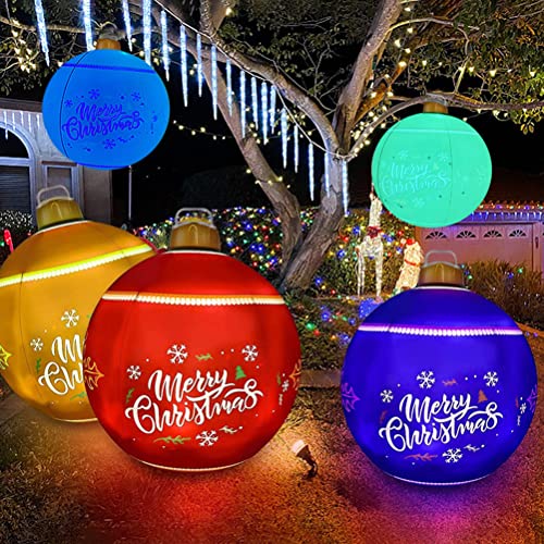 KENANLAN 24 Inch Light Up Inflatable Christmas Balls Decorations Outdoor Christmas Ornaments Xmas Blow up Ball Xmas Decorated Ball for Garden Yard Pool Porch(Red) - Image 3