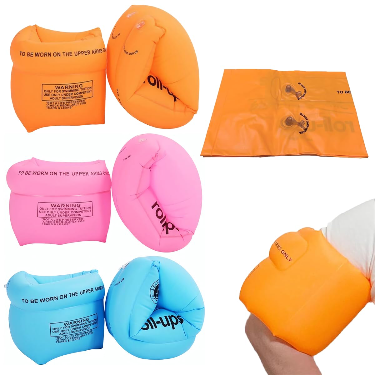 3 Pairs Inflatable Swimming Armbands for Kids Adults - Swimming Aid Children's Float Armbands - Infant Inflatable Arm Bands - Float Roll up Sleeves Swimming Ring - Learning Swim Training Aids