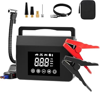 Portable Car Battery Jump Starter 4000A,4-in-1 150PSI Air Compressor | 12V Car Battery Jump Starter Emergency Battery Booster for All Gas/8.0L Diesel, Power Bank with LED Flashlight, USB Charger