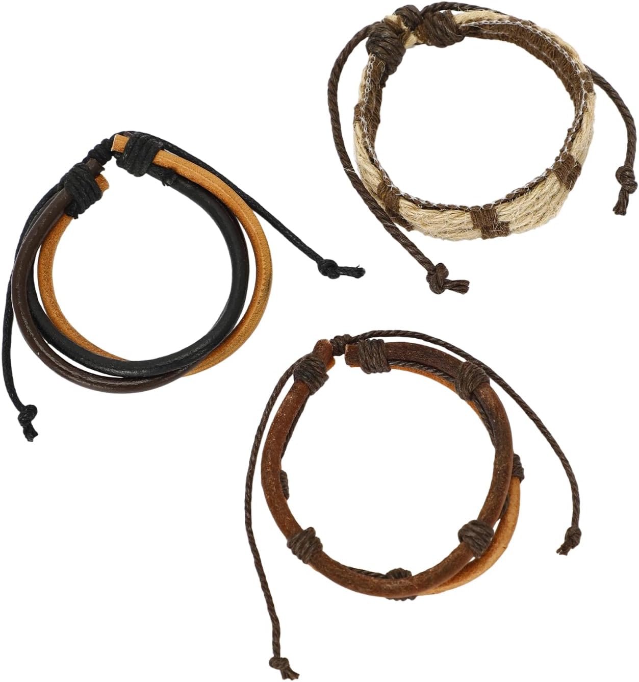 Handmade Braided Leather Bracelets for Men & Women - Adjustable Wrap Wristbands, Vintage Brown & Black Leather Cuff Bracelet Set