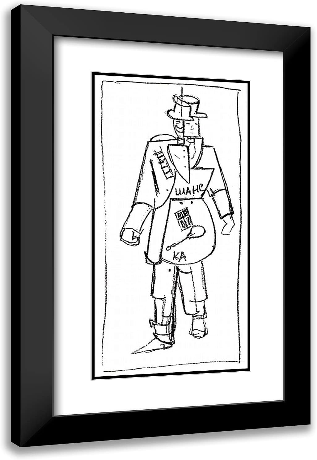 ArtDirect Malevich, Kazimir 16x24 Black Ornate Framed Art Print with Double Matting Titled: Man Illogical figures of men and women