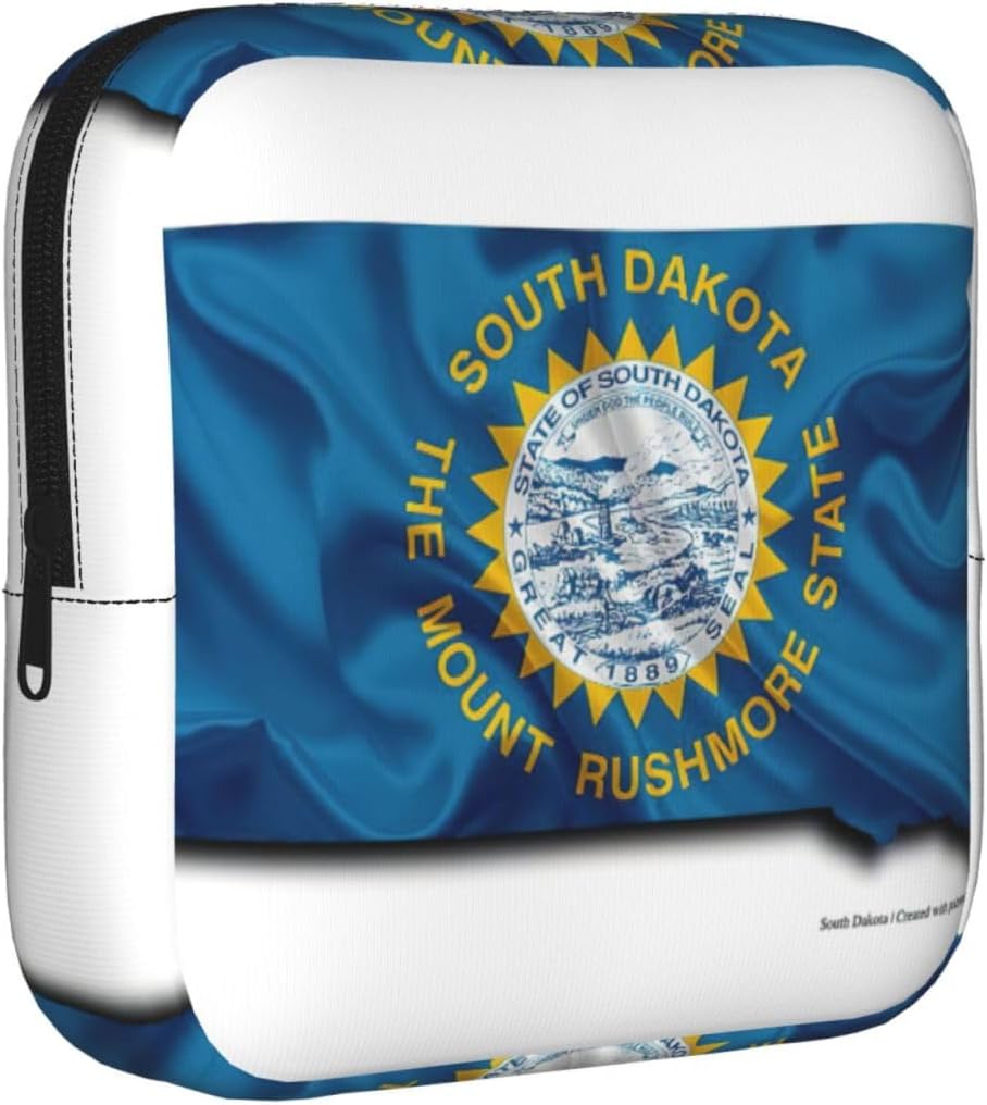 South Dakota Flag Map Print Women Period Bag Sanitary Pouch Portable Pad Pouch Tampon Holder Small Zipper Pouch Storage Bag