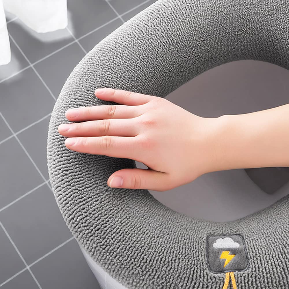 4 Pezzi Cuscino WC Universale, Cuscino per Sedile WC, Copriwater in Tessuto, Copriwater Tappetino, con Anello di Fissaggio, Spessa e Morbida, Estensibili, Lavabile, per la Maggior Parte dei WC