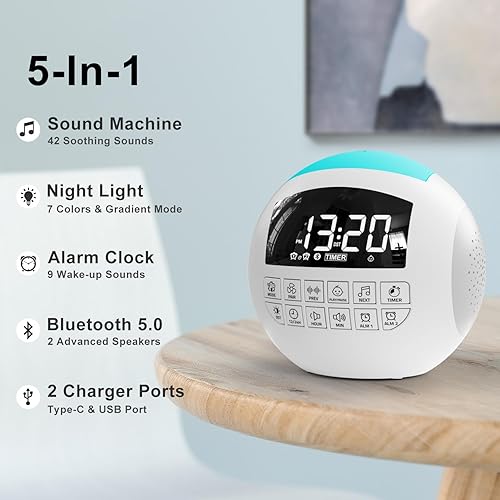 Miniatura 2 de Máquina de ruido blanco de 42 sonidos para niños y adultos y bebés + Bluetooth + luz nocturna, sonidos calmantes de canción de cunanaturaleza, 2