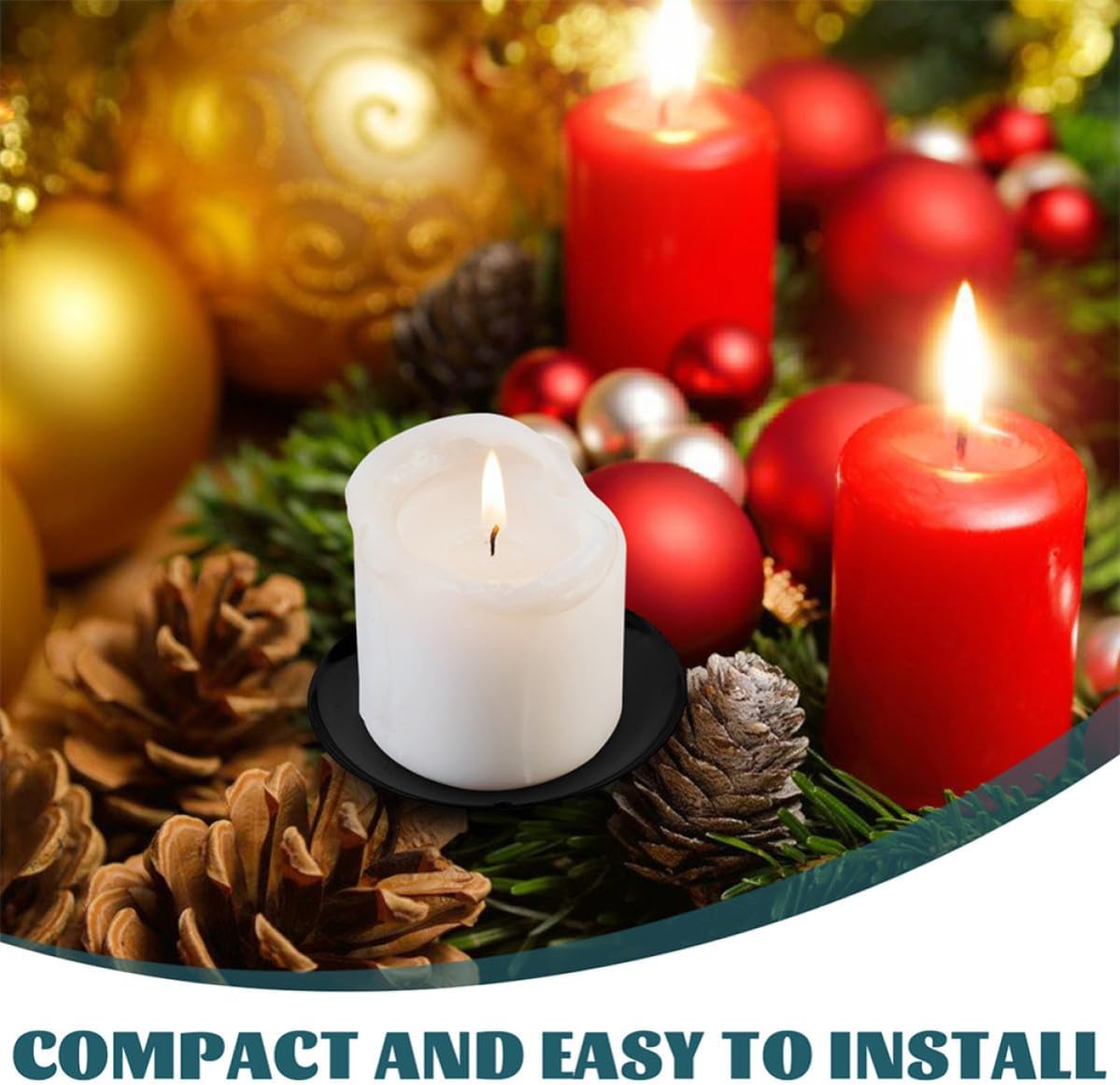Zerodeko Candle Holders Providing Stability and Safe Use 10pcs Black Christmas Wreath Iron Round Plate Design, Taper Candle Holders for Dining Table Centerpiece and Home Decor