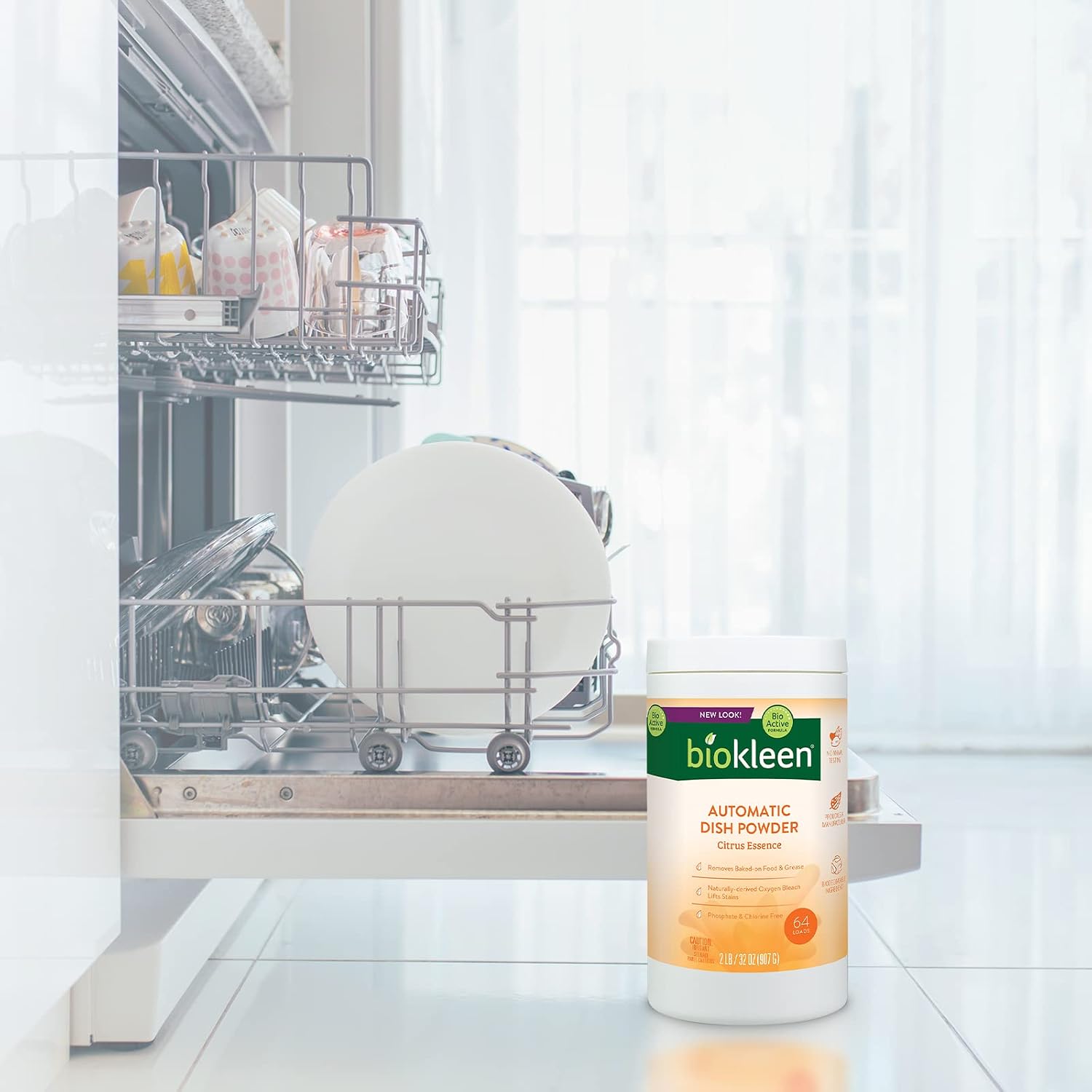 Biokleen Plant Based Automatic Dishwasher Dish Soap Powder- Spot-Free Results, 32 oz Citrus