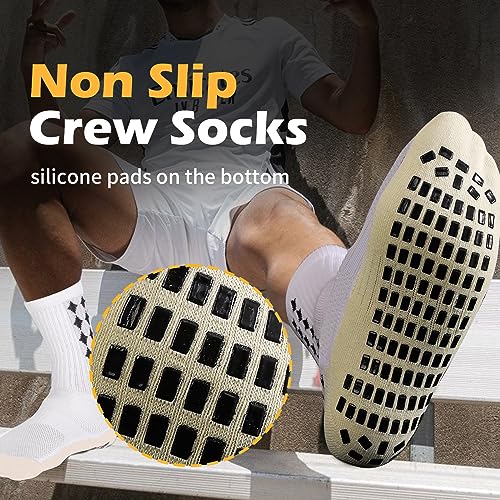 L04Ayaby White Grip Socks Soccer Mens Athletic Socks Argyle Non Slip Socks For Men 9-12 Running Pilates Socks 4 Pack #TOP1