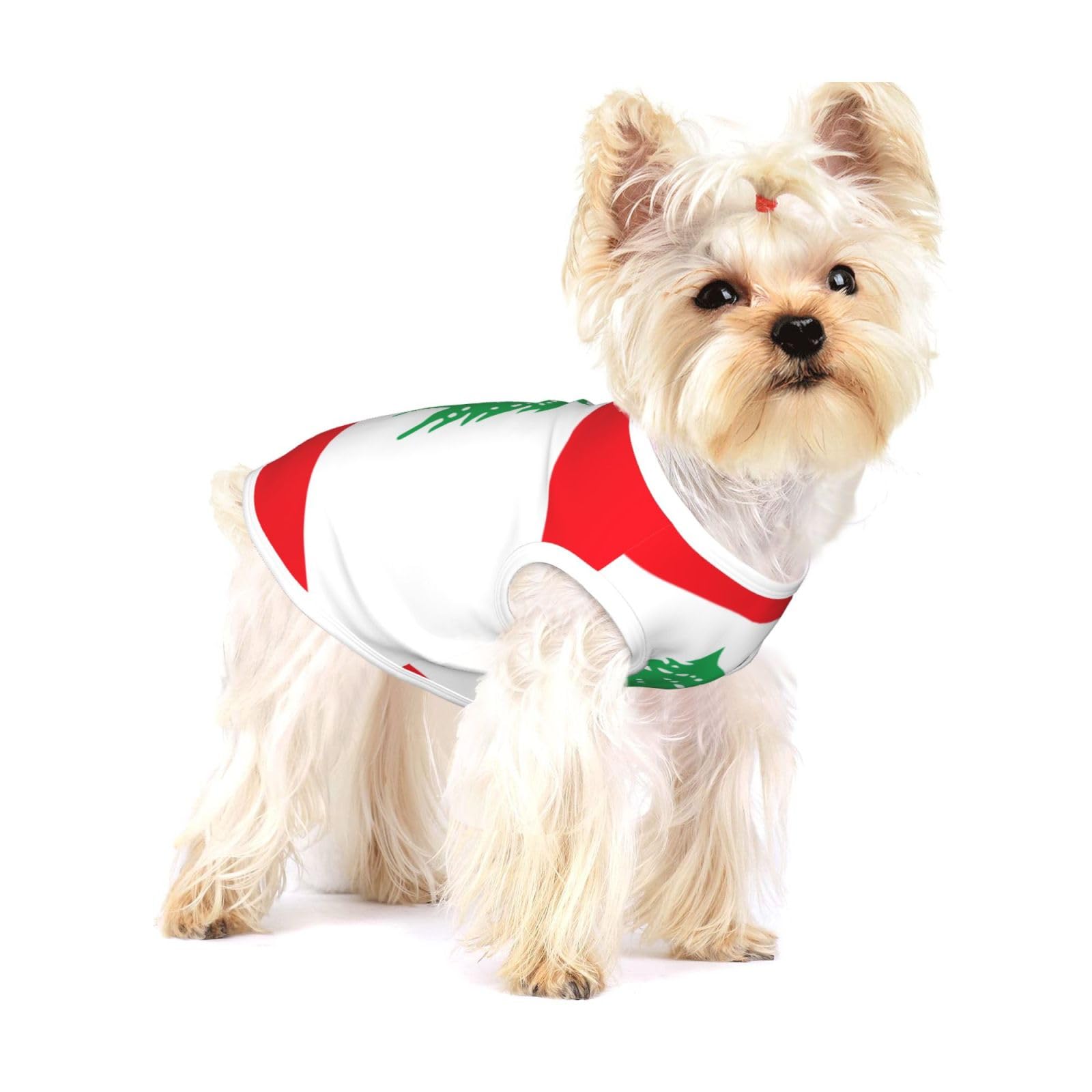 Flag of Lebanon Small Cotton Dog Vest Breathable Adjustable Pet T Shirt for Small Dogs Cats - Full Print Summer Puppy Clothes