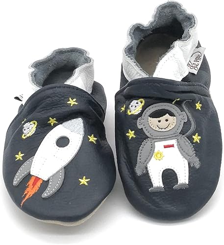 Scarpine In Pelle Per Bambini - Pantofole Antiscivolo Con Design Astronauta, Fino Alla Taglia 32/33 - Foto 11