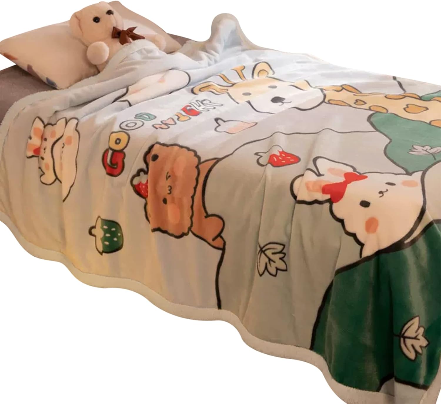 Ergocar Cartoon Sherpa Blanket, Fluffy Soft Boys Girls Blankets Animals Printed, Decorative Throws Blankets, Throw Blanket Reversible for Couch Bed Sofa, Birthday Gifts