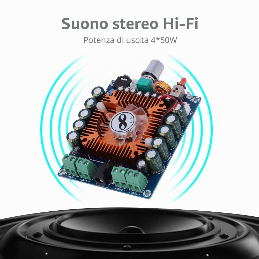 Amplificatore HiFi 4x50W, Piastra 4 Digitale Stereo | amplificatore mini piastra potenza DC 12-16V protezione sovracorrente auto