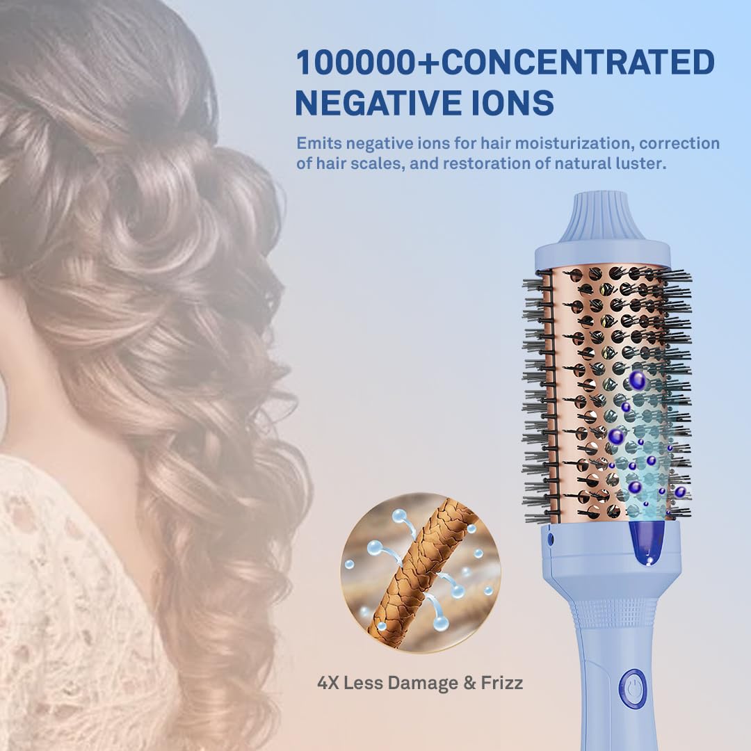 Caliber Viva Heat Thermal Hair Brush, Professional Styling Tool with Negative Ion Technology, Blue (1-1/4 inch（32mm）)