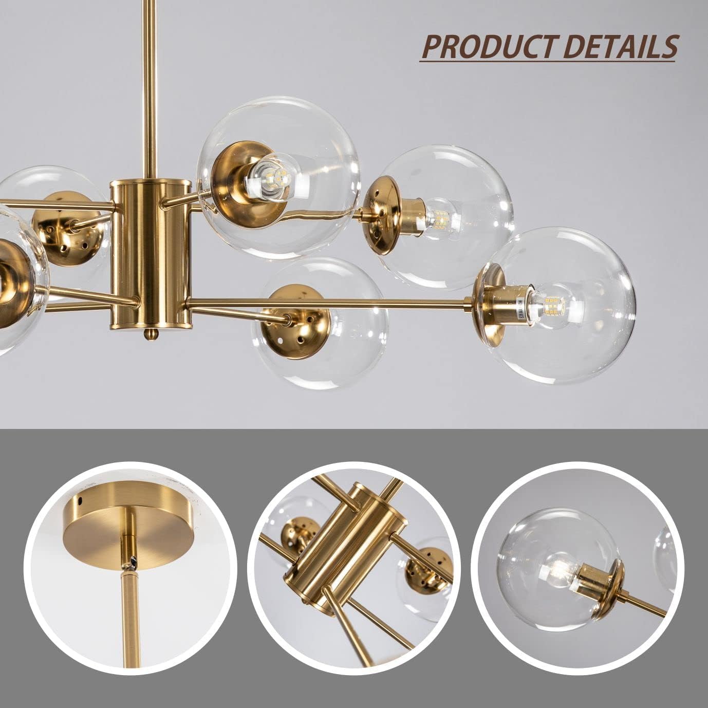KCO Lighting Modern Sputnik Chandelier 8-Light Clear Glass Globe Ceiling Light Mid Century Brass Flush-Mounted Kitchen Iceland Product Image 3